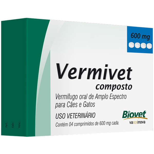 Vermífugo Biovet Vermivet Composto 600 mg para Cães e Gatos